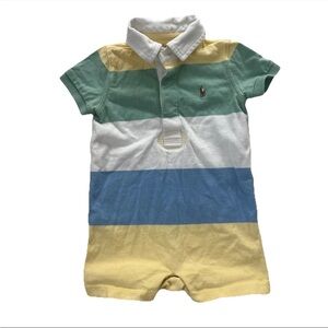 Ralph Lauren Striped Cotton Jersey Rugby Shortall Baby 6M Pony Preppy Romper